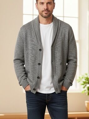 Chaps Men's XXL Shawl Collar Cardigan Sweater Gray Elbow
Patch size XXL